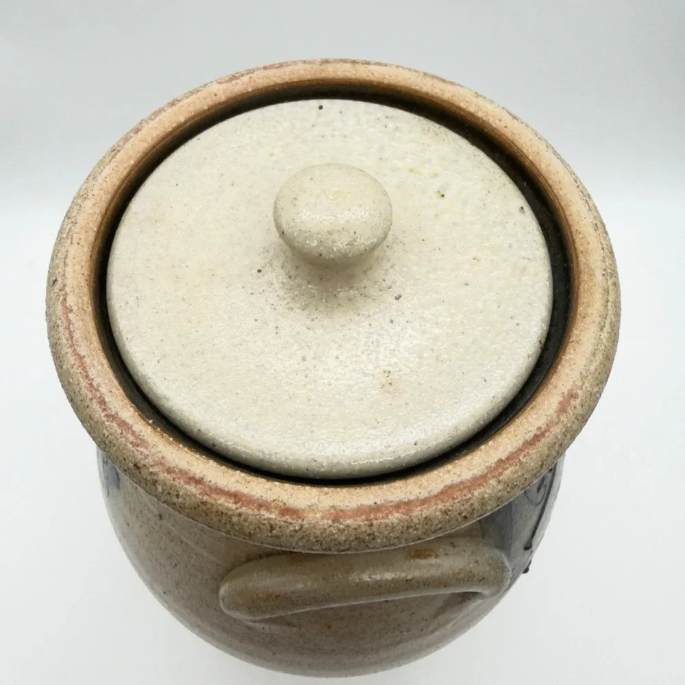 Rockdale Union Stoneware Grosse Ile Michigan Salt Glazed Crock with Lid 1988